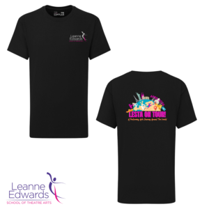 Black t-shirt with show design and LESTA dance school logo