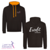 Black hoodie with orange hood inner front and back view featuring the Excel and LESTA logos.