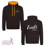 Black hoodie with orange hood inner front and back view featuring the Excel and LESTA logos.