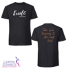 Front and back views of the LESTA Excel t-shirt - a black t-shirt with the white Excel logo on the front and "take your training to the next level" text in orange on the back.