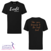 Front and back views of the LESTA Excel t-shirt - a black t-shirt with the white Excel logo on the front and "take your training to the next level" text in orange on the back.