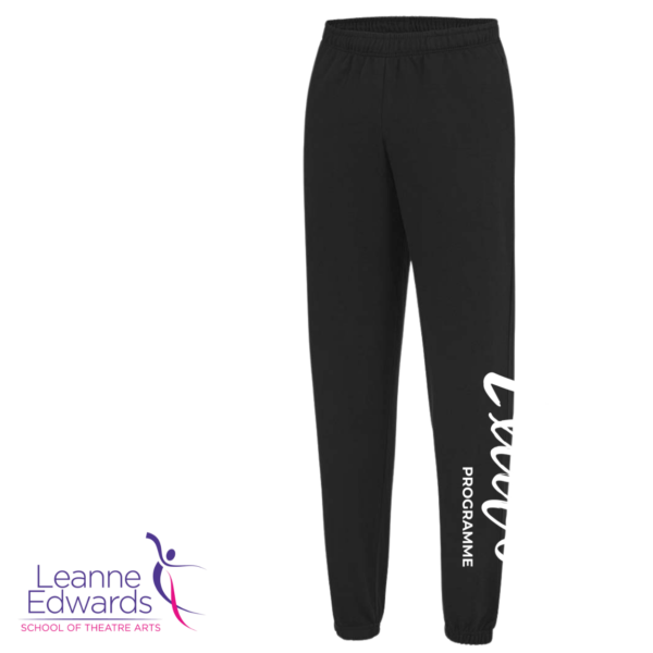 Black joggers that show the Excel logo on the left leg.